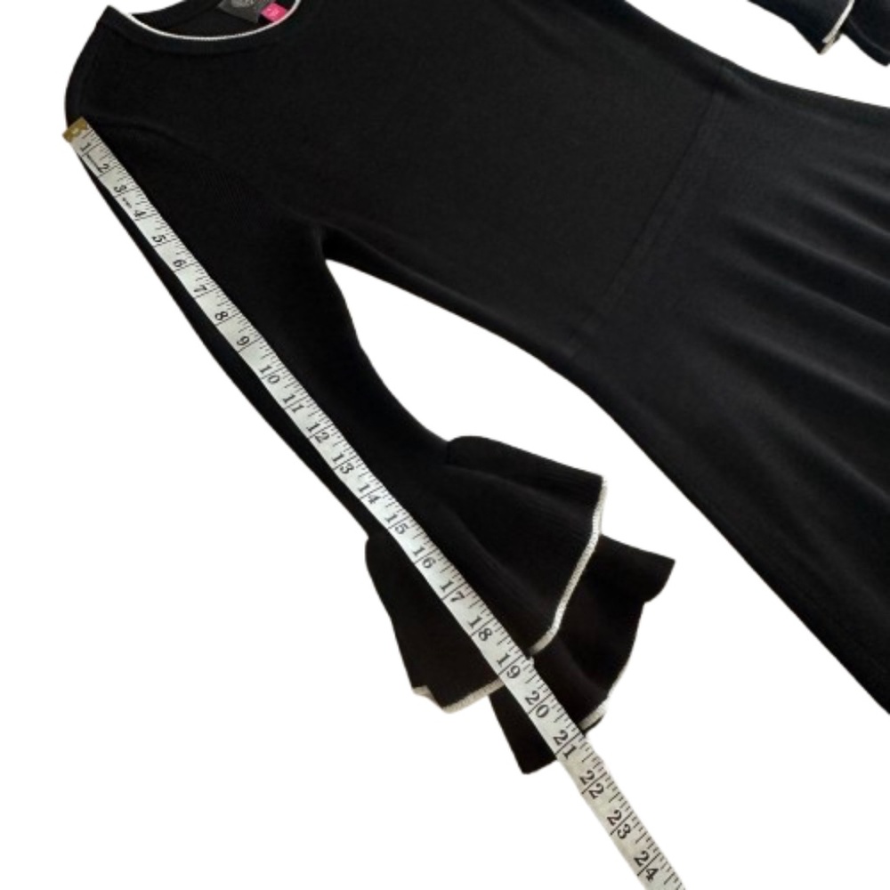 Vince Camuto Women S Black & White Sleeved Ruffled Fit & Flare Midi Knit Dress - Picture 10 of 13